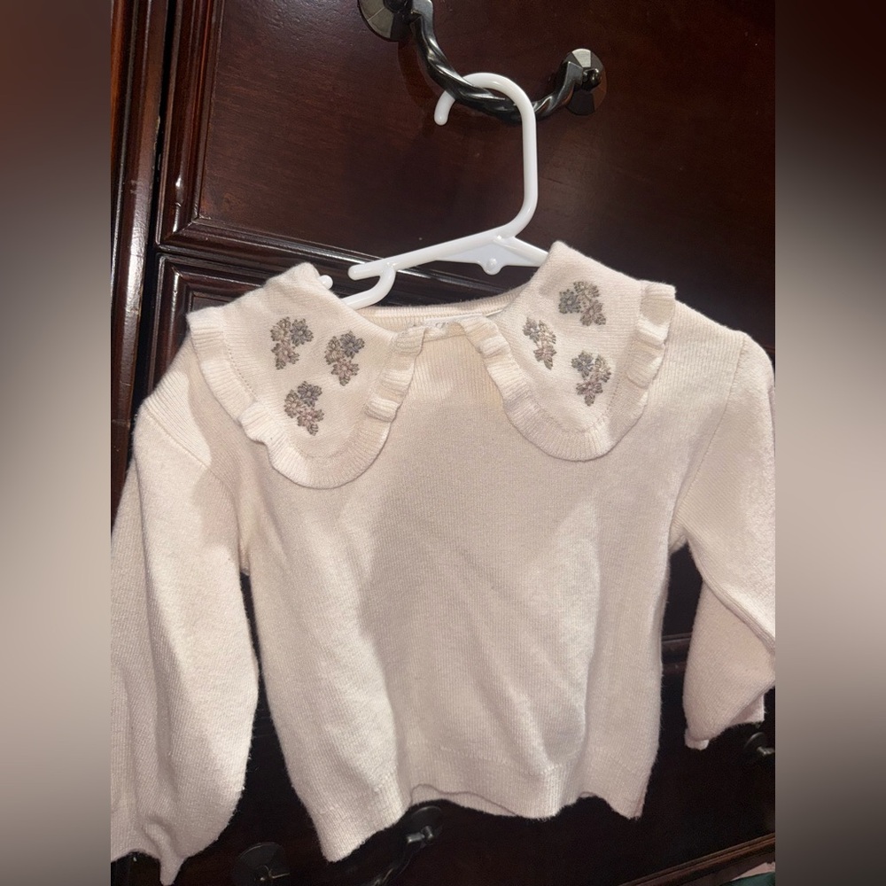 Cream Sweater with Embroidered Collar